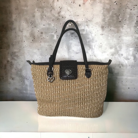 Brighton Handbags - Brighton Woven Straw And Leather Shoulder Bag Tote
